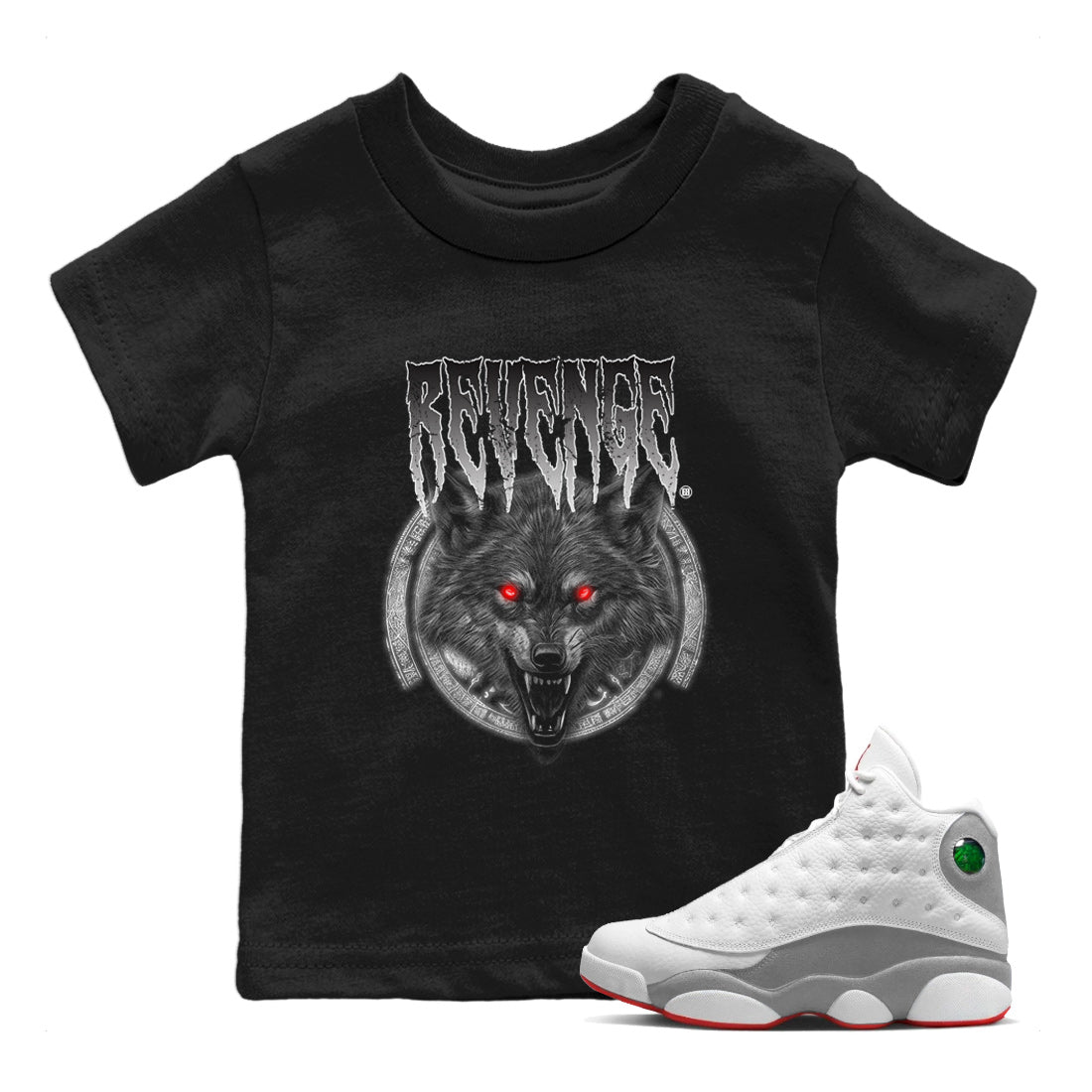 Air Jordan 13 Wolf Grey Sneaker Match Tees Revenge Wolf Sneaker Tees Air Jordan 13 Retro Wolf Grey T-Shirt Kids Shirts Black 1
