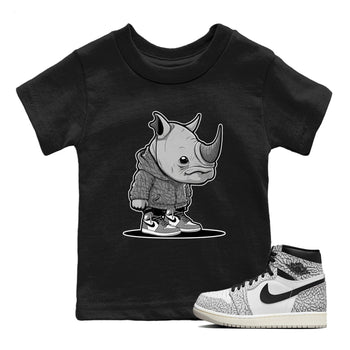 Air Jordan 1 White Cement Sneaker Match Tees Rhino Boy Sneaker Tees Air Jordan 1 White Cement Sneaker Release Tees Kids Shirts Black 1
