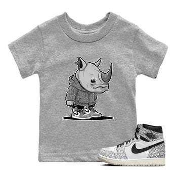 Air Jordan 1 White Cement Sneaker Match Tees Rhino Boy Sneaker Tees Air Jordan 1 White Cement Sneaker Release Tees Kids Shirts Heather Grey 1