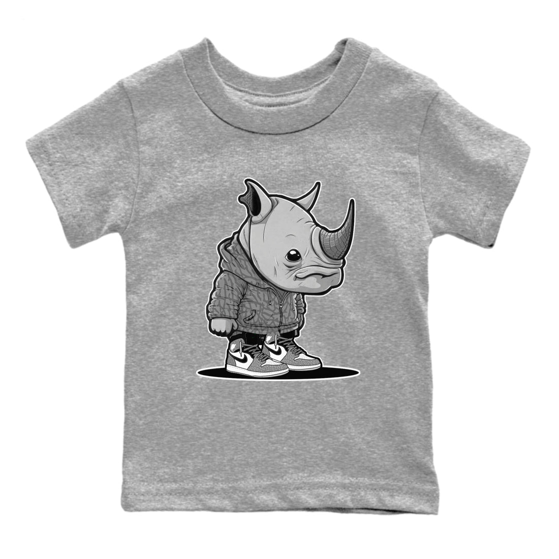 Air Jordan 1 White Cement Sneaker Match Tees Rhino Boy Sneaker Tees Air Jordan 1 White Cement Sneaker Release Tees Kids Shirts Heather Grey 2