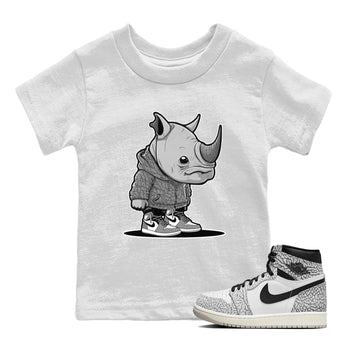 Air Jordan 1 White Cement Sneaker Match Tees Rhino Boy Sneaker Tees Air Jordan 1 White Cement Sneaker Release Tees Kids Shirts White 1