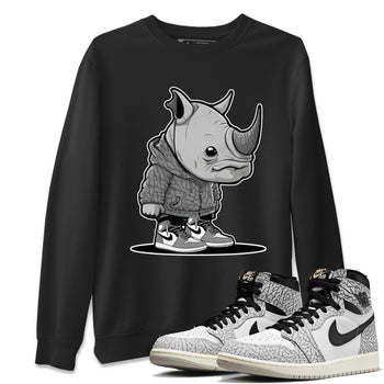 Air Jordan 1 White Cement Sneaker Match Tees Rhino Boy Sneaker Tees Air Jordan 1 White Cement Sneaker Release Tees Unisex Shirts Black 1