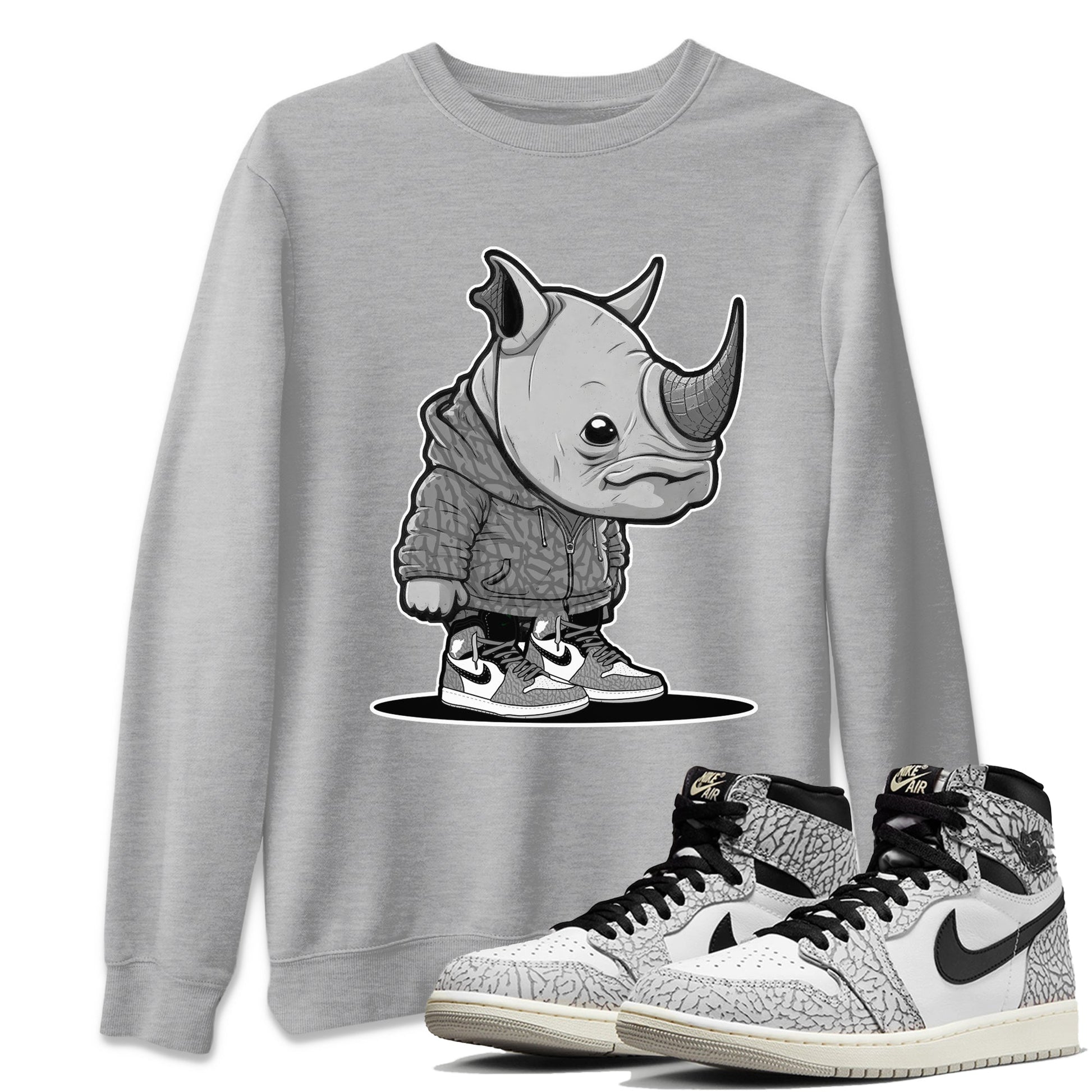 Air Jordan 1 White Cement Sneaker Match Tees Rhino Boy Sneaker Tees Air Jordan 1 White Cement Sneaker Release Tees Unisex Shirts Heather Grey 1