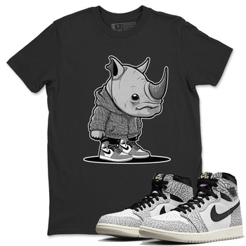 Air Jordan 1 White Cement Sneaker Match Tees Rhino Boy Sneaker Tees Air Jordan 1 White Cement Sneaker Release Tees Unisex Shirts Black 1