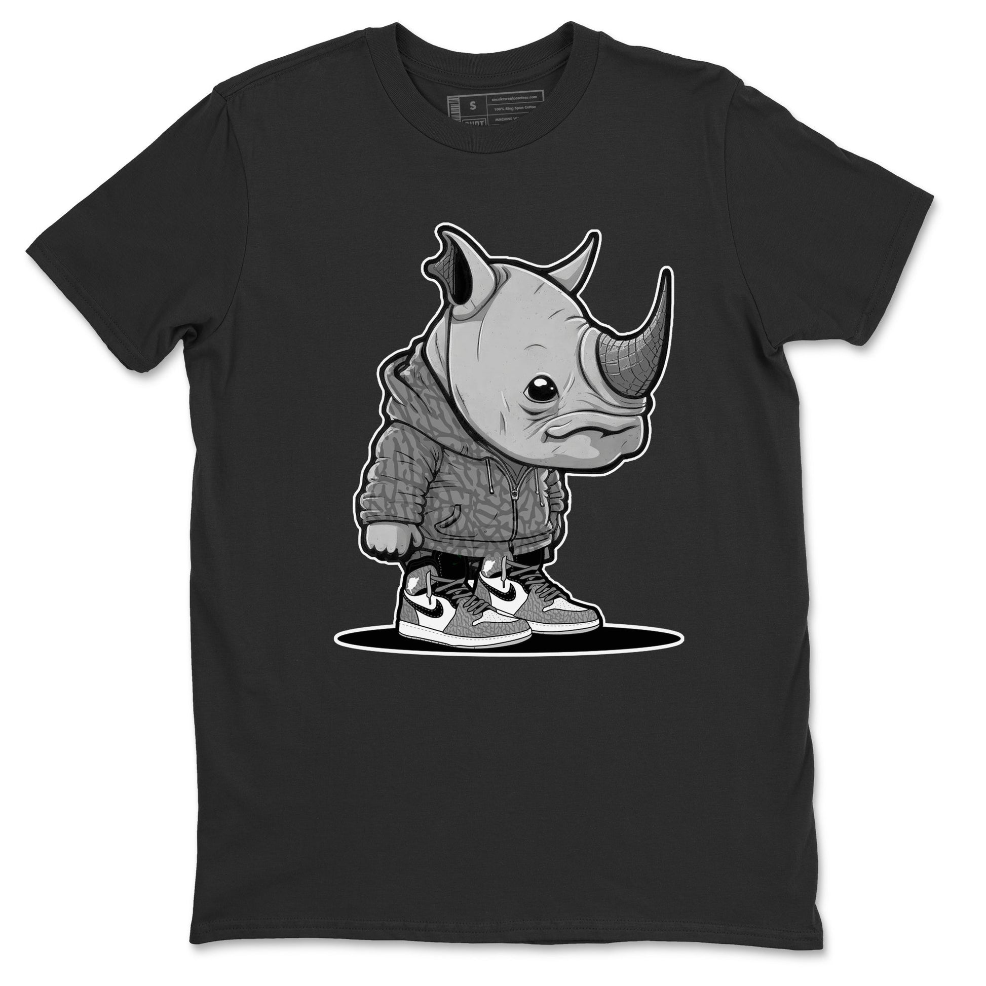 Air Jordan 1 White Cement Sneaker Match Tees Rhino Boy Sneaker Tees Air Jordan 1 White Cement Sneaker Release Tees Unisex Shirts Black 2