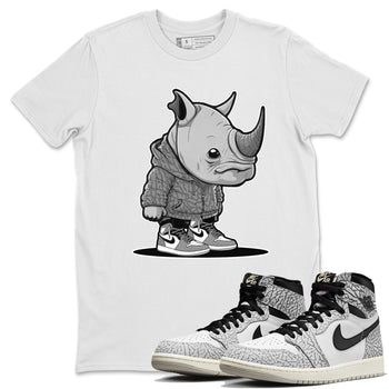Air Jordan 1 White Cement Sneaker Match Tees Rhino Boy Sneaker Tees Air Jordan 1 White Cement Sneaker Release Tees Unisex Shirts White 1