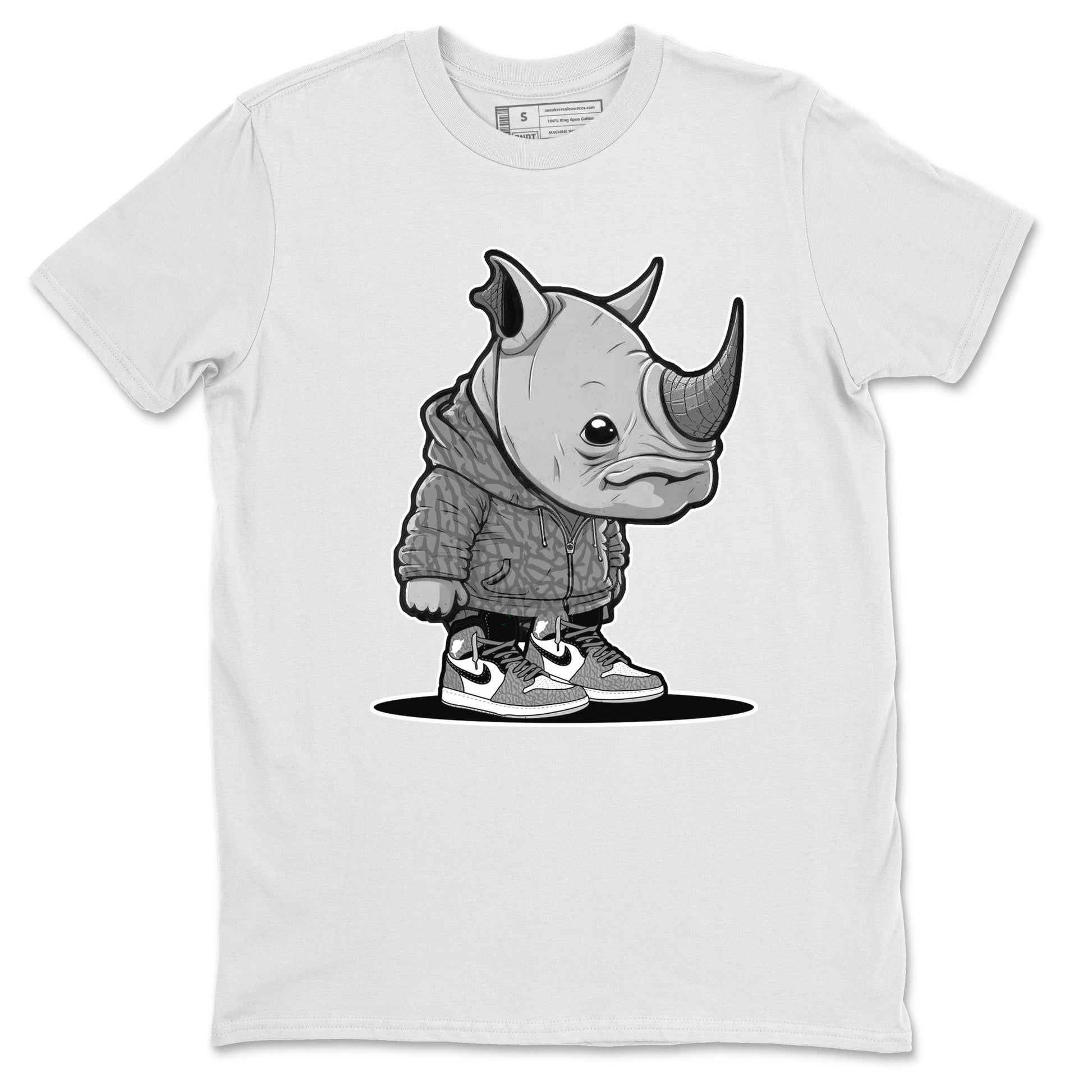 Air Jordan 1 White Cement Sneaker Match Tees Rhino Boy Sneaker Tees Air Jordan 1 White Cement Sneaker Release Tees Unisex Shirts White 2