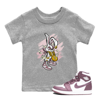 Jordan 1 High OG Mauve shirt to match jordans Rich Bunny sneaker tees Air Jordan 1 Mauve SNRT Sneaker Tees Casual Crew Neck T-Shirt Baby Toddler Heather Grey 1 T-Shirt