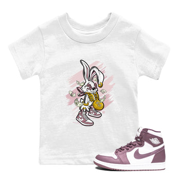Jordan 1 High OG Mauve shirt to match jordans Rich Bunny sneaker tees Air Jordan 1 Mauve SNRT Sneaker Tees Casual Crew Neck T-Shirt Baby Toddler White 1 T-Shirt
