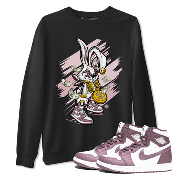 Jordan 1 High OG Mauve shirt to match jordans Rich Bunny sneaker tees Air Jordan 1 Mauve SNRT Sneaker Tees Casual Crew Neck T-Shirt Unisex Black 1 T-Shirt