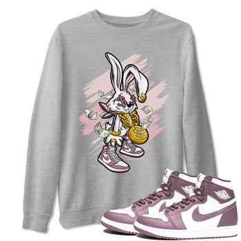 Jordan 1 High OG Mauve shirt to match jordans Rich Bunny sneaker tees Air Jordan 1 Mauve SNRT Sneaker Tees Casual Crew Neck T-Shirt Unisex Heather Grey 1 T-Shirt