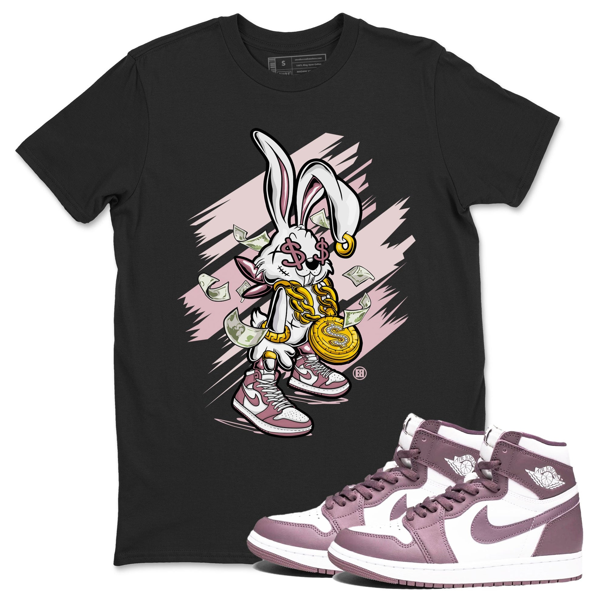 Jordan 1 High OG Mauve shirt to match jordans Rich Bunny sneaker tees Air Jordan 1 Mauve SNRT Sneaker Tees Casual Crew Neck T-Shirt Unisex Black 1 T-Shirt