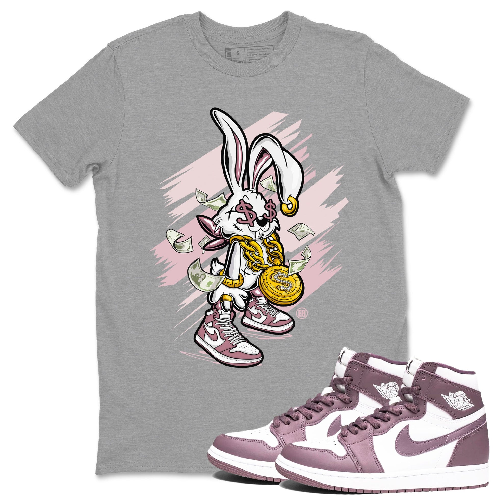 Jordan 1 High OG Mauve shirt to match jordans Rich Bunny sneaker tees Air Jordan 1 Mauve SNRT Sneaker Tees Casual Crew Neck T-Shirt Unisex Heather Grey 1 T-Shirt