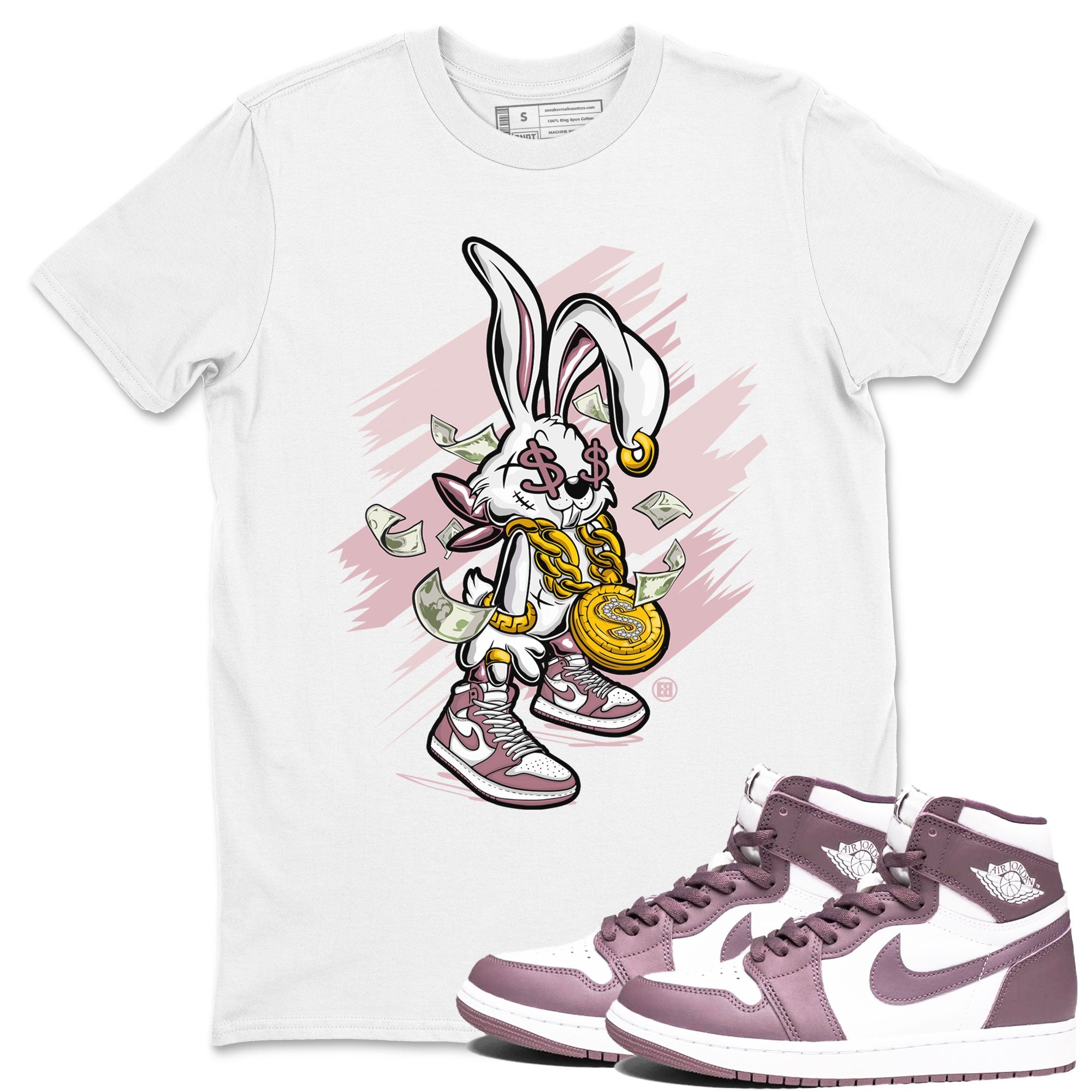Jordan 1 High OG Mauve shirt to match jordans Rich Bunny sneaker tees Air Jordan 1 Mauve SNRT Sneaker Tees Casual Crew Neck T-Shirt Unisex White 1 T-Shirt