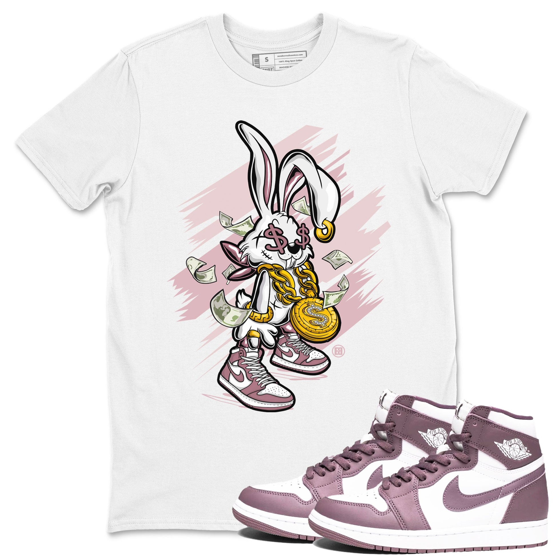 Jordan 1 High OG Mauve shirt to match jordans Rich Bunny sneaker tees Air Jordan 1 Mauve SNRT Sneaker Tees Casual Crew Neck T-Shirt Unisex White 1 T-Shirt