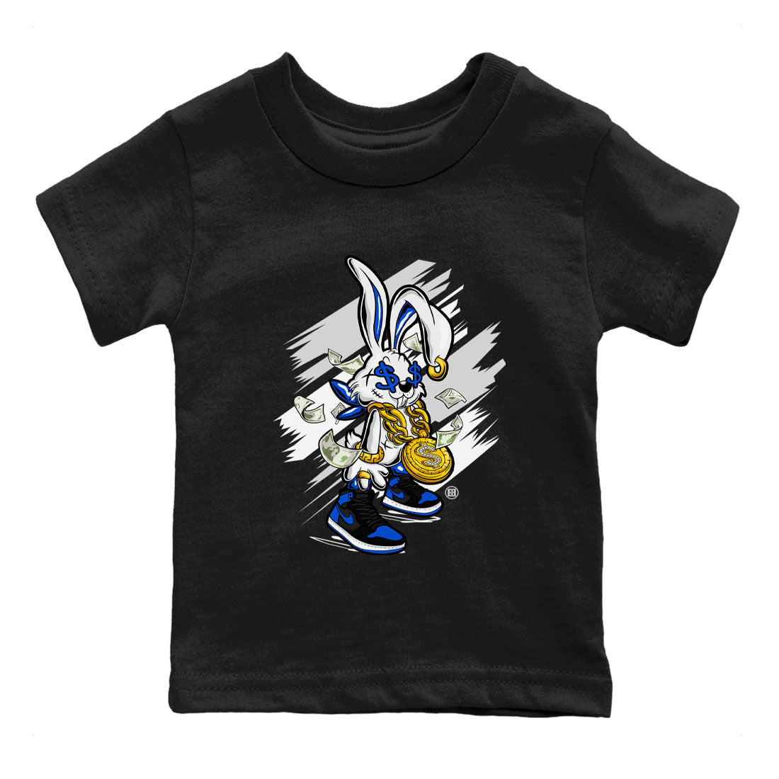 AJ1 Retro Royal Reimagined shirt to match jordans Rich Bunny sneaker tees Air Jordan 1 Royal Reimagined SNRT Sneaker Tees Casual Crew Neck T-Shirt Baby Toddler Black 2 T-Shirt
