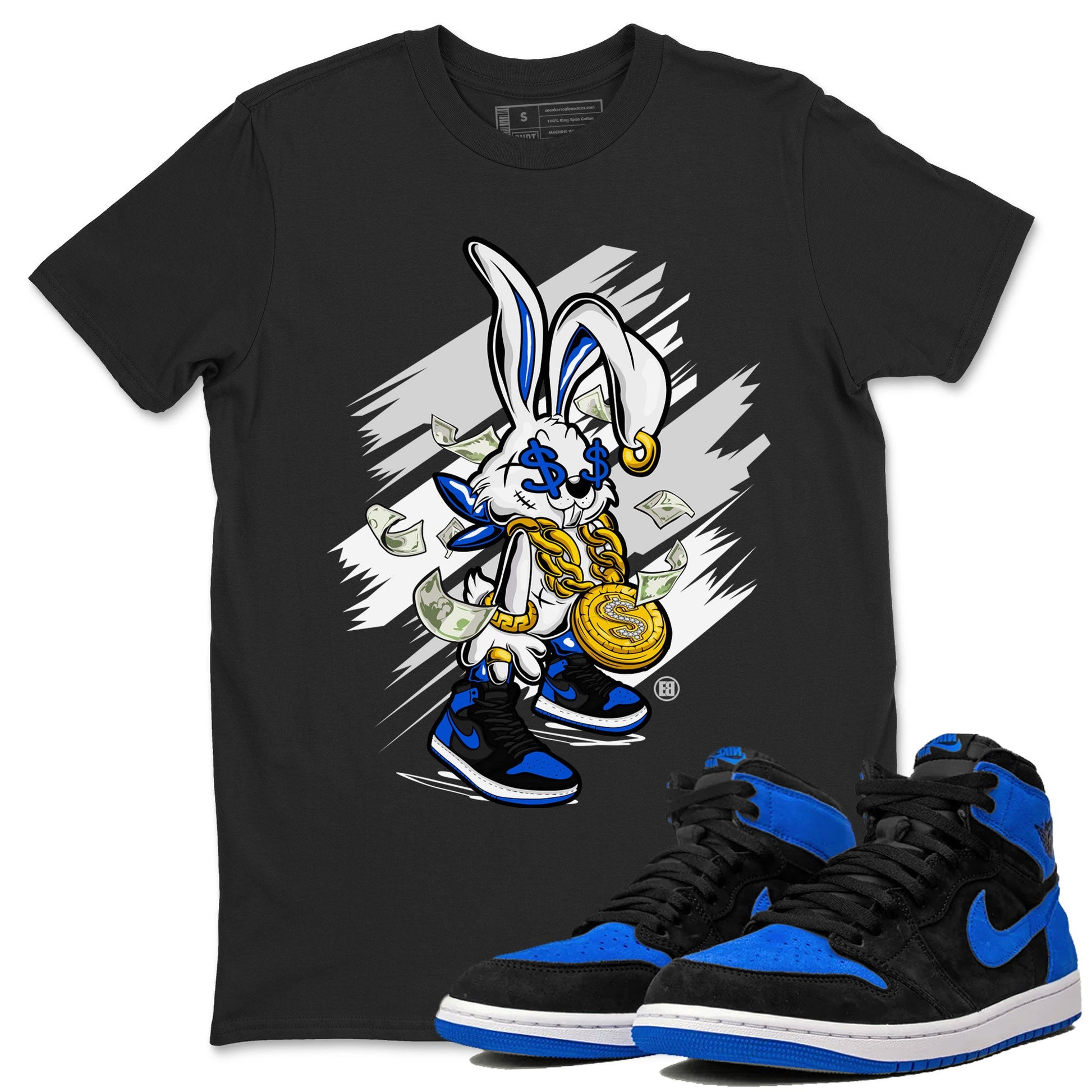 AJ1 Retro Royal Reimagined shirt to match jordans Rich Bunny sneaker tees Air Jordan 1 Royal Reimagined SNRT Sneaker Tees Casual Crew Neck T-Shirt Unisex Black 1 T-Shirt