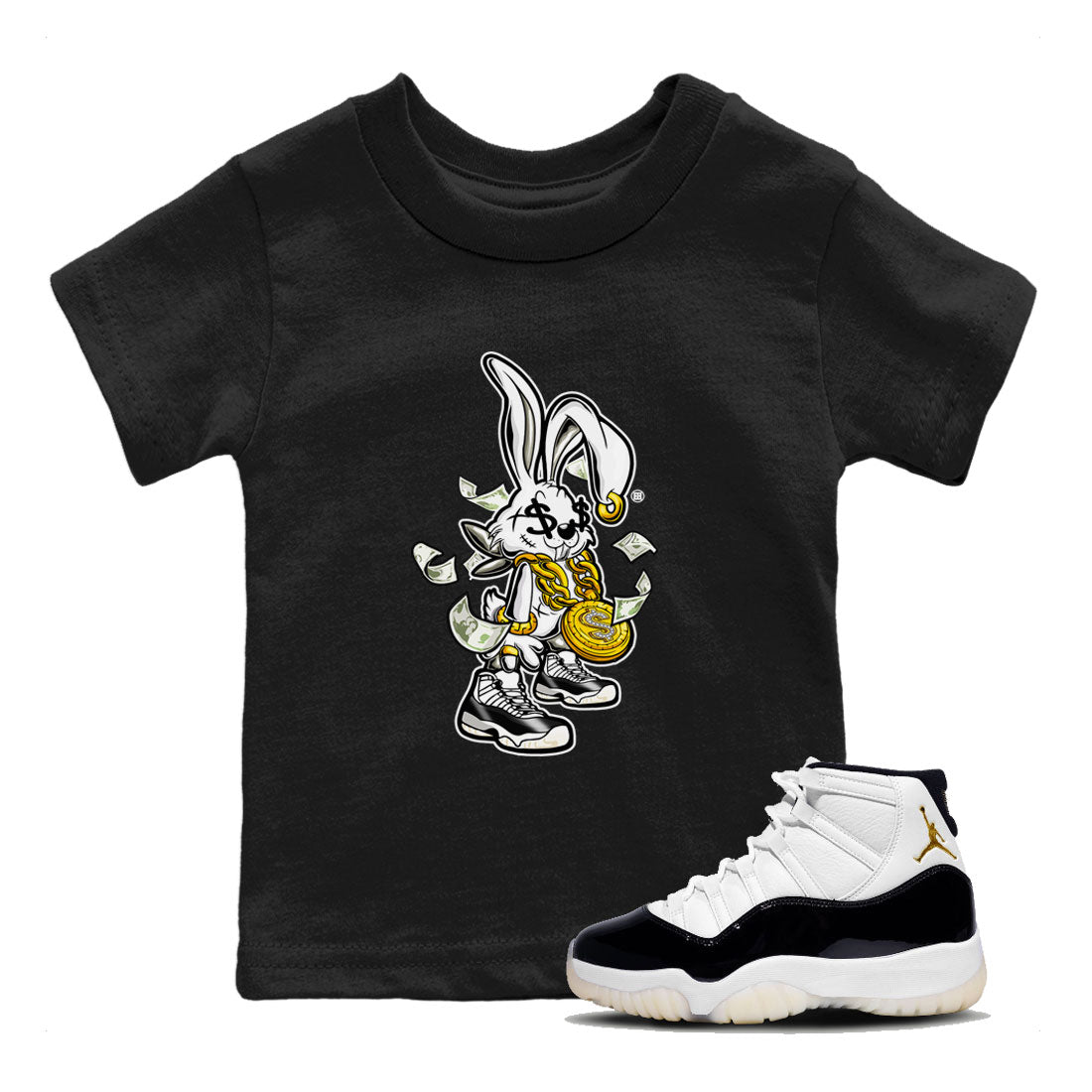 AJ11 Gratitude shirt to match jordans Rich Bunny sneaker tees Air Jordan 11 Gratitude SNRT sneaker release tees baby toddler Black 1 cotton Sneaker T-Shirt