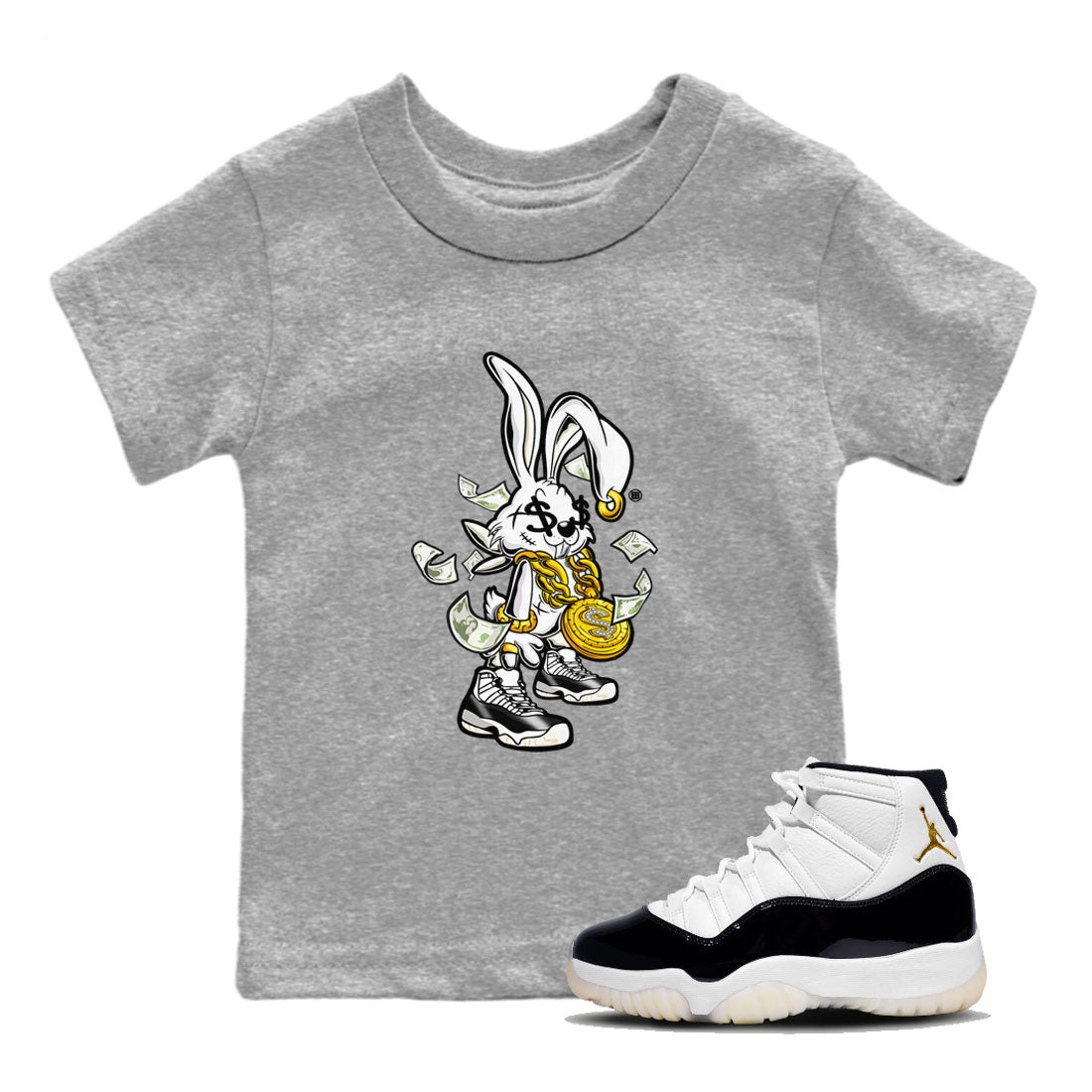 AJ11 Gratitude shirt to match jordans Rich Bunny sneaker tees Air Jordan 11 Gratitude SNRT sneaker release tees baby toddler Heather Grey 1 cotton Sneaker T-Shirt