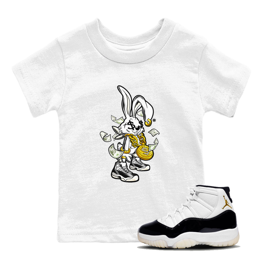 AJ11 Gratitude shirt to match jordans Rich Bunny sneaker tees Air Jordan 11 Gratitude SNRT sneaker release tees baby toddler White 1 cotton Sneaker T-Shirt