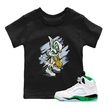 Jordan 5 Retro Lucky Green shirt to match jordans Rich Bunny sneaker tees AJ5 Retro Lucky Green SNRT Sneaker Tees Kids Youth Sneaker Matching Shirt Black 1 T-Shirt