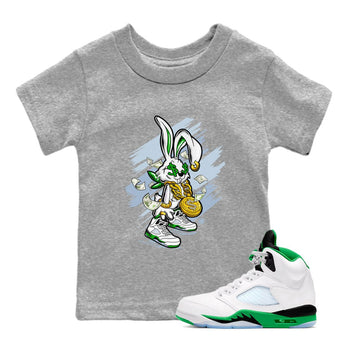 Jordan 5 Retro Lucky Green shirt to match jordans Rich Bunny sneaker tees AJ5 Retro Lucky Green SNRT Sneaker Tees Kids Youth Sneaker Matching Shirt Heather Grey 1 T-Shirt