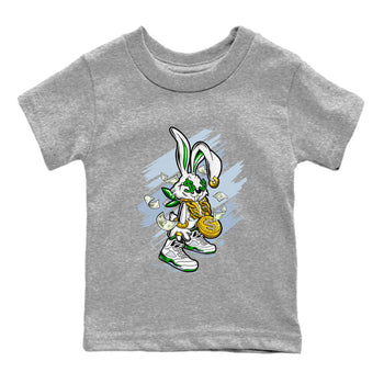 Jordan 5 Retro Lucky Green shirt to match jordans Rich Bunny sneaker tees AJ5 Retro Lucky Green SNRT Sneaker Tees Kids Youth Sneaker Matching Shirt Heather Grey 2 T-Shirt