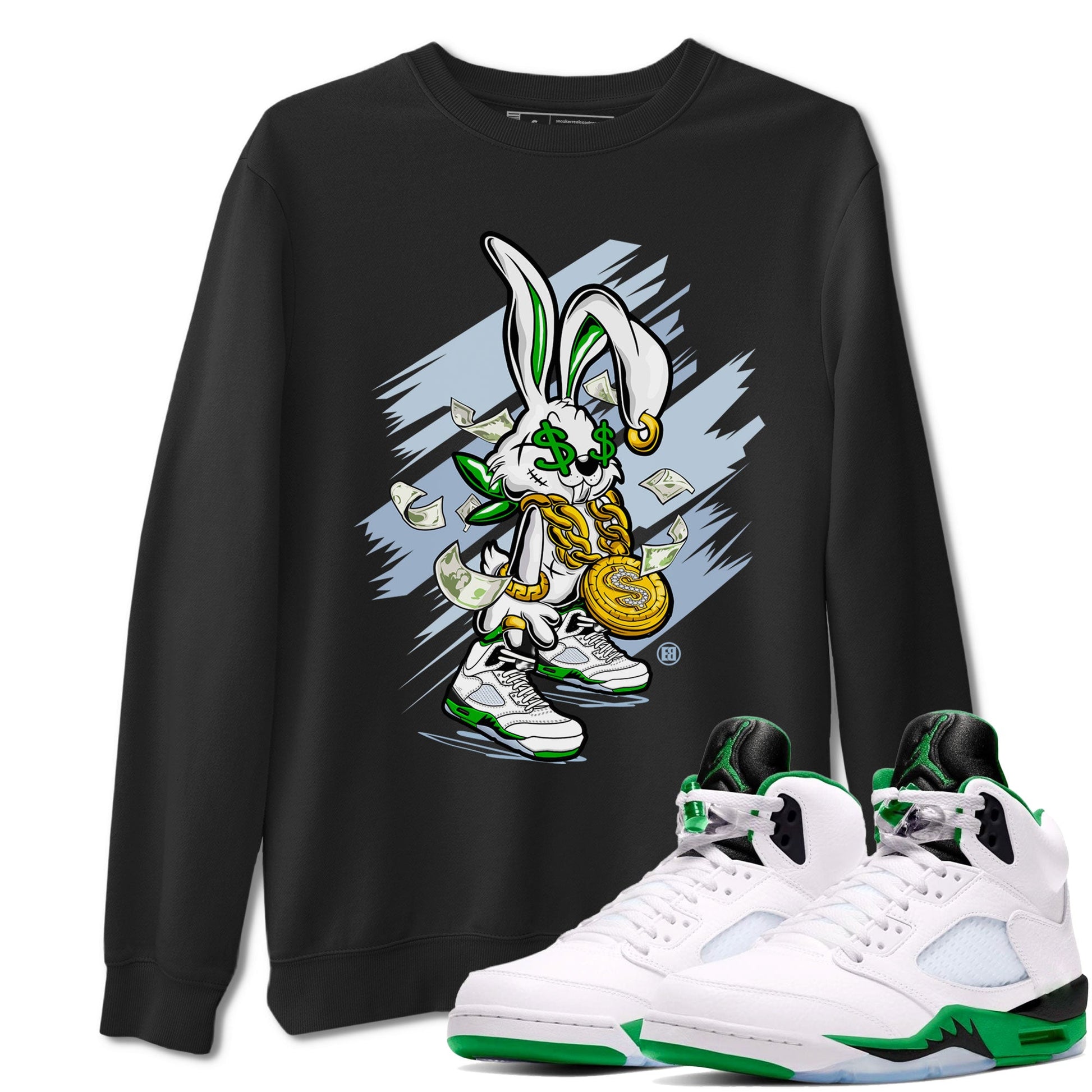 Jordan 5 Retro Lucky Green shirt to match jordans Rich Bunny sneaker tees Air Jordan 5 Lucky Green SNRT Sneaker Tees Unisex Sneaker Matching Clothes Black 1 T-Shirt