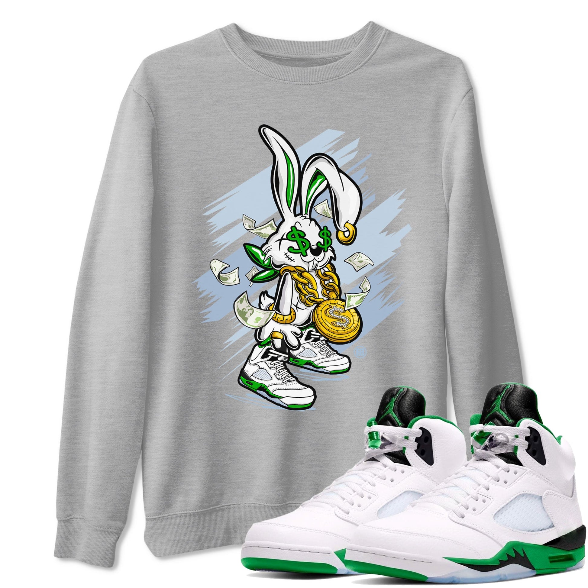 Jordan 5 Retro Lucky Green shirt to match jordans Rich Bunny sneaker tees Air Jordan 5 Lucky Green SNRT Sneaker Tees Unisex Sneaker Matching Clothes Heather Grey 1 T-Shirt