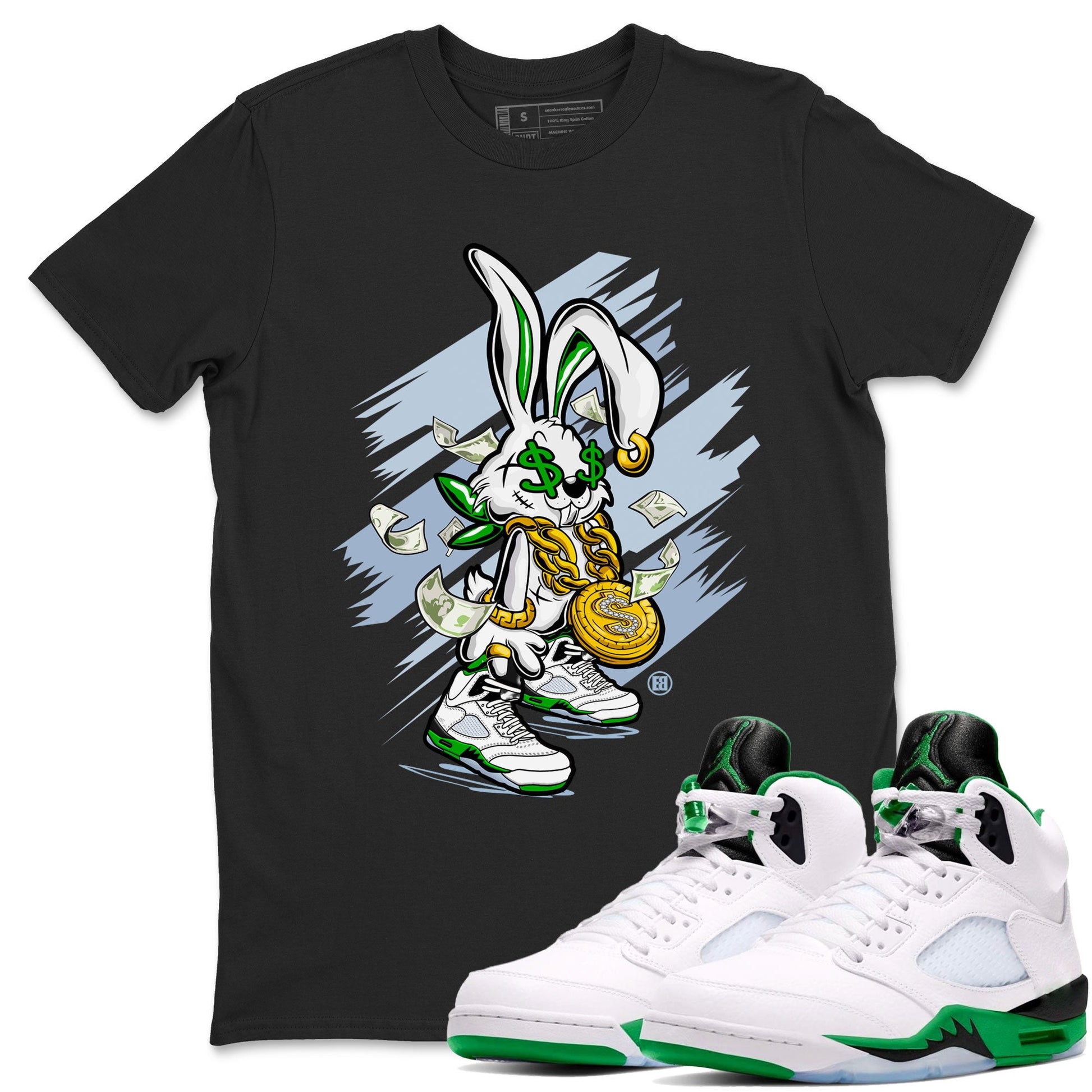 Jordan 5 Retro Lucky Green shirt to match jordans Rich Bunny sneaker tees Air Jordan 5 Lucky Green SNRT Sneaker Tees Unisex Sneaker Matching Clothes Black 1 T-Shirt