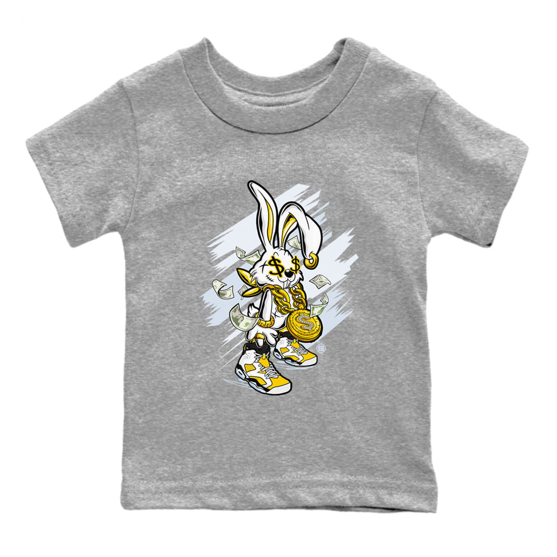 Air Jordan 6 Yellow Ochre shirt to match jordans Rich Bunny special sneaker matching tees AJ6 Yellow Ochre SNRT sneaker tees Baby Toddler Heather Grey 2 T-Shirt