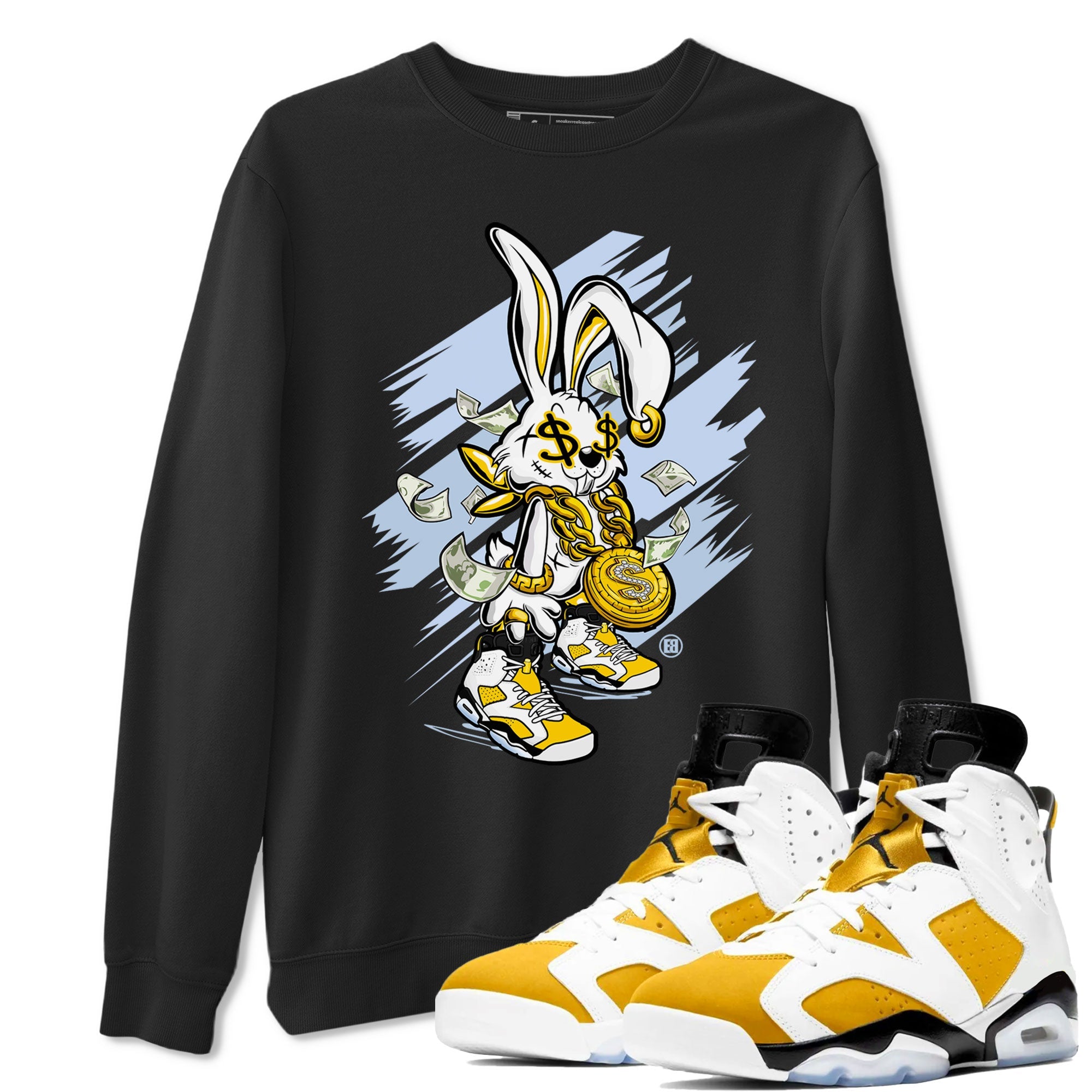 Air Jordan 6 Yellow Ochre shirt to match jordans Rich Bunny special sneaker matching tees AJ6 Yellow Ochre SNRT sneaker tees Unisex Black 1 T-Shirt