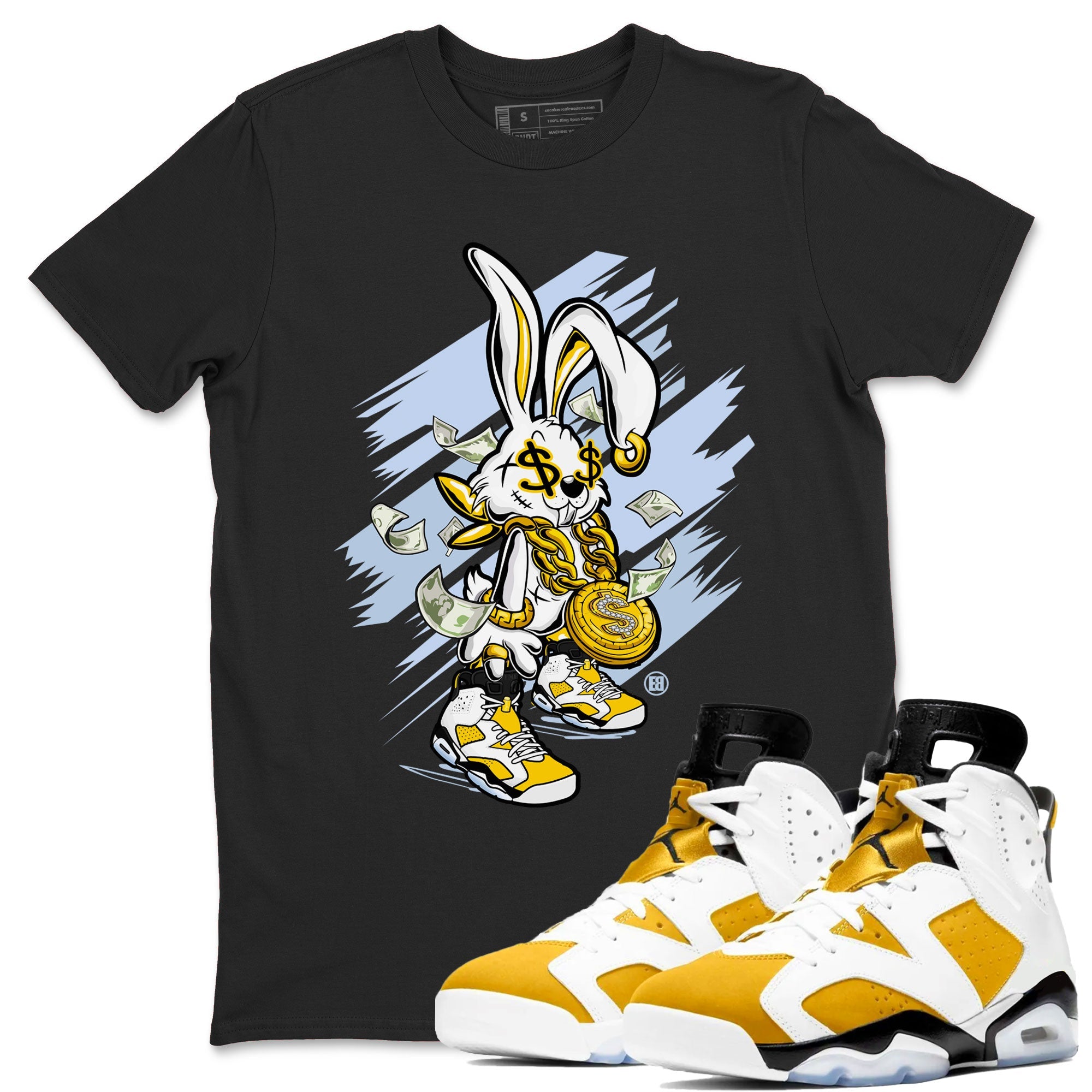 Air Jordan 6 Yellow Ochre shirt to match jordans Rich Bunny special sneaker matching tees AJ6 Yellow Ochre SNRT sneaker tees Unisex Black 1 T-Shirt