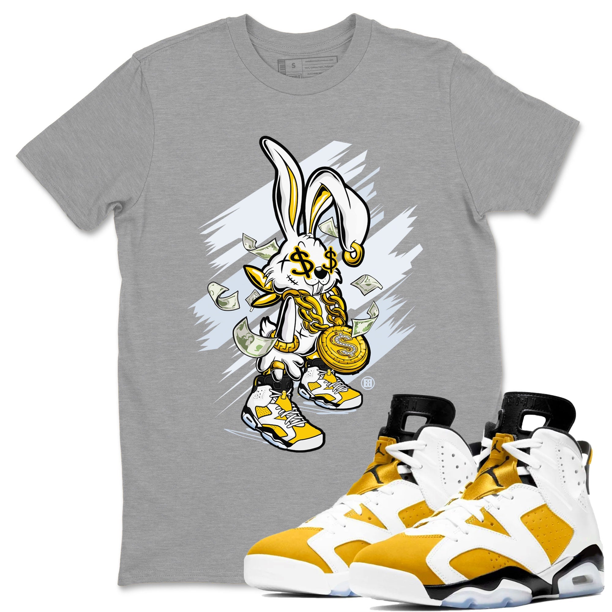 Air Jordan 6 Yellow Ochre shirt to match jordans Rich Bunny special sneaker matching tees AJ6 Yellow Ochre SNRT sneaker tees Unisex Heather Grey 1 T-Shirt