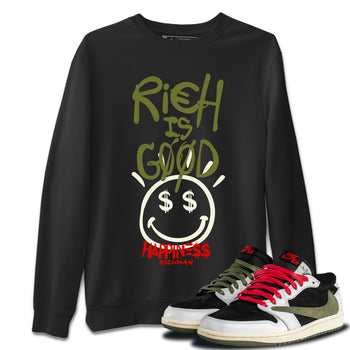 Jordan 1 Travis Scott Olive Sneaker Match Tees Rich Is Good Sneaker Tees Jordan 1 Travis Scott Olive Sneaker Release Tees Unisex Shirts