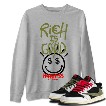 Jordan 1 Travis Scott Olive Sneaker Match Tees Rich Is Good Sneaker Tees Jordan 1 Travis Scott Olive Sneaker Release Tees Unisex Shirts