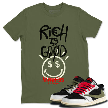 Jordan 1 Travis Scott Olive Sneaker Match Tees Rich Is Good Sneaker Tees Jordan 1 Travis Scott Olive Sneaker Release Tees Unisex Shirts