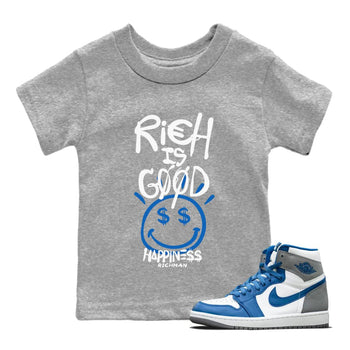 Jordan 1 True Blue Sneaker Match Tees Rich Is Good Sneaker Tees Jordan 1 True Blue Sneaker Release Tees Kids Shirts