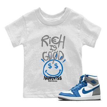 Jordan 1 True Blue Sneaker Match Tees Rich Is Good Sneaker Tees Jordan 1 True Blue Sneaker Release Tees Kids Shirts