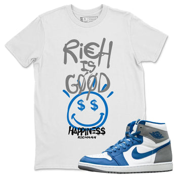 Jordan 1 True Blue Sneaker Match Tees Rich Is Good Sneaker Tees Jordan 1 True Blue Sneaker Release Tees Unisex Shirts