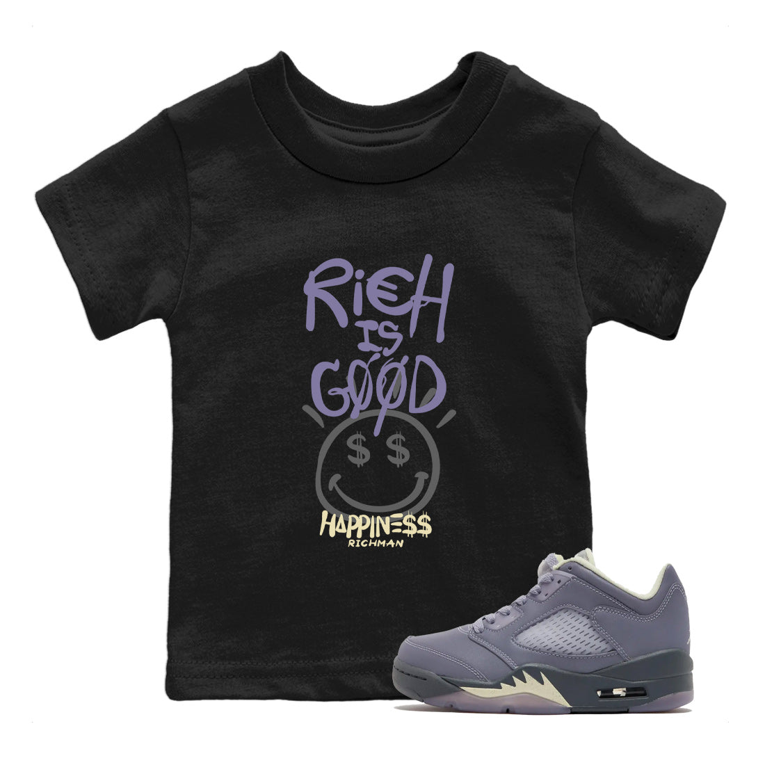 Air Jordan 5 Indigo Haze Sneaker Match Tees Rich Is Good 5s Indigo Haze Tee Sneaker Release Tees Kids Shirts Black 1