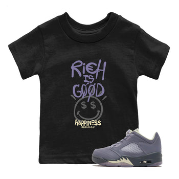 Air Jordan 5 Indigo Haze Sneaker Match Tees Rich Is Good 5s Indigo Haze Tee Sneaker Release Tees Kids Shirts Black 1