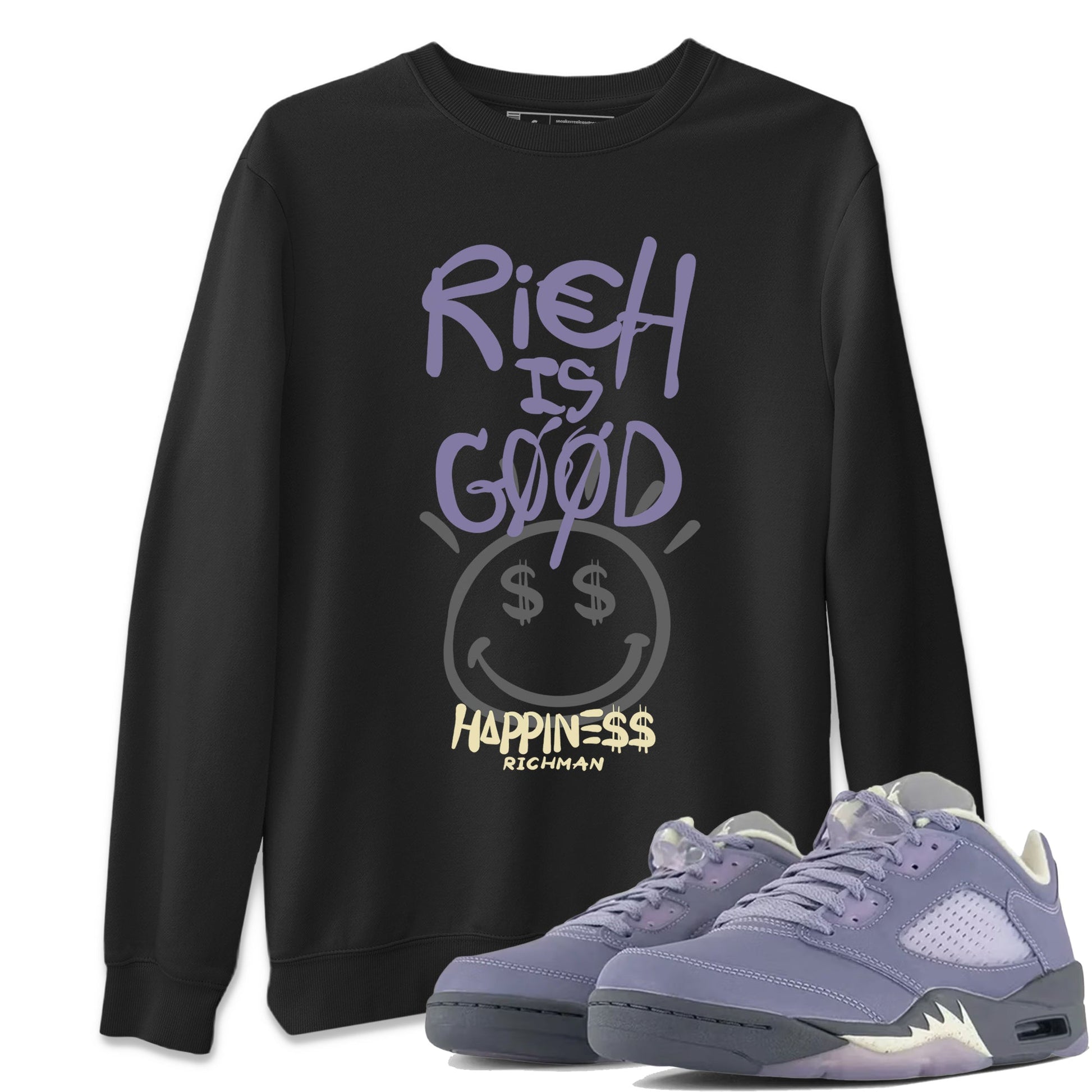 Air Jordan 5 Indigo Haze Sneaker Match Tees Rich Is Good 5s Indigo Haze Tee Sneaker Release Tees Unisex Shirts Black 1