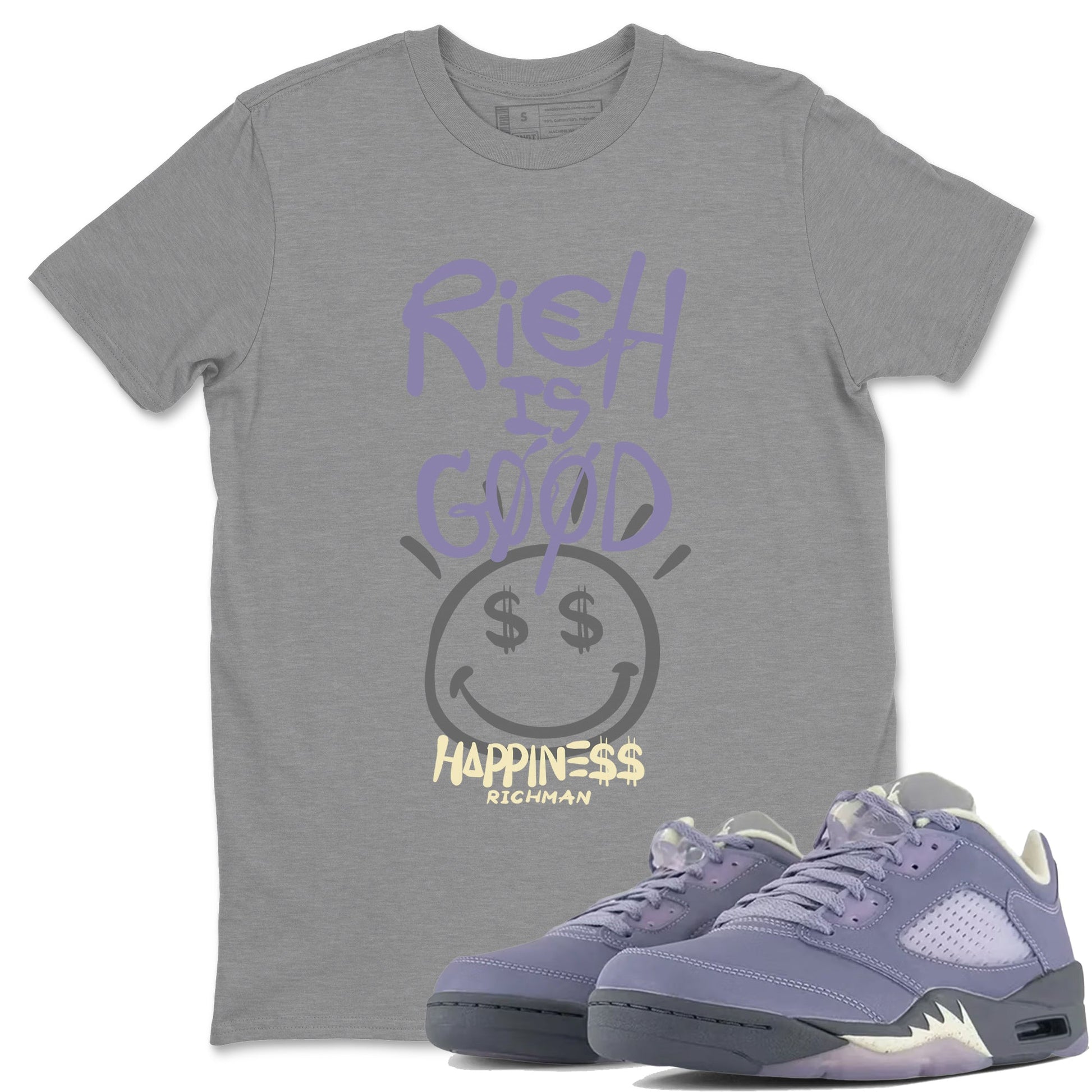 Air Jordan 5 Indigo Haze Sneaker Match Tees Rich Is Good 5s Indigo Haze Tee Sneaker Release Tees Unisex Shirts Heather Grey 1