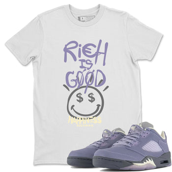 Air Jordan 5 Indigo Haze Sneaker Match Tees Rich Is Good 5s Indigo Haze Tee Sneaker Release Tees Unisex Shirts White 1