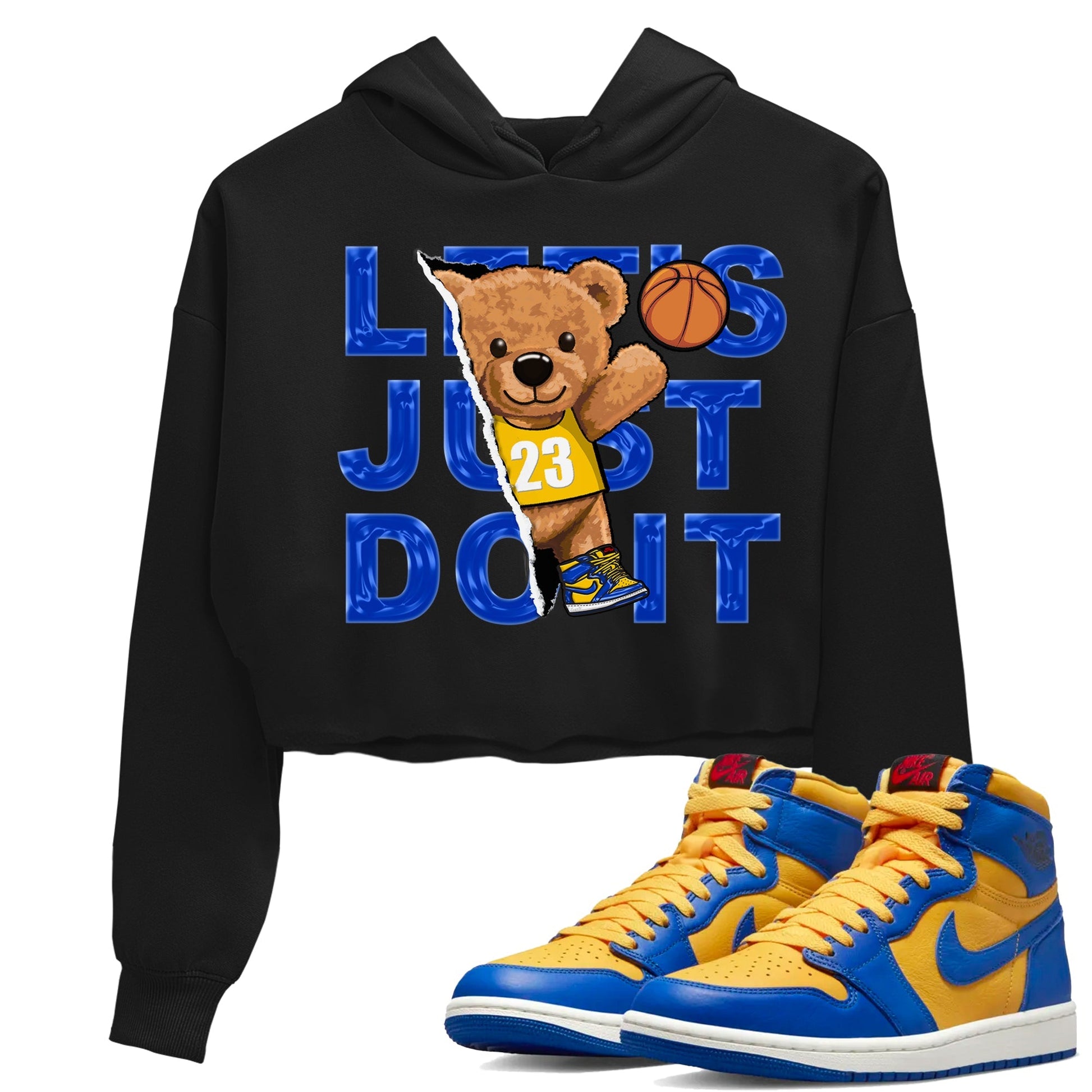 Jordan 1 Game Royal and Varsity Maize Sneaker Match Tees Rip Out Bear Sneaker Tees Jordan 1 Game Royal and Varsity Maize Sneaker Release Tees Women's Shirts