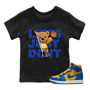 Jordan 1 Game Royal and Varsity Maize Sneaker Match Tees Rip Out Bear Sneaker Tees Jordan 1 Game Royal and Varsity Maize Sneaker Release Tees Kids Shirts