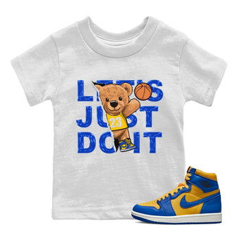 Jordan 1 Game Royal and Varsity Maize Sneaker Match Tees Rip Out Bear Sneaker Tees Jordan 1 Game Royal and Varsity Maize Sneaker Release Tees Kids Shirts
