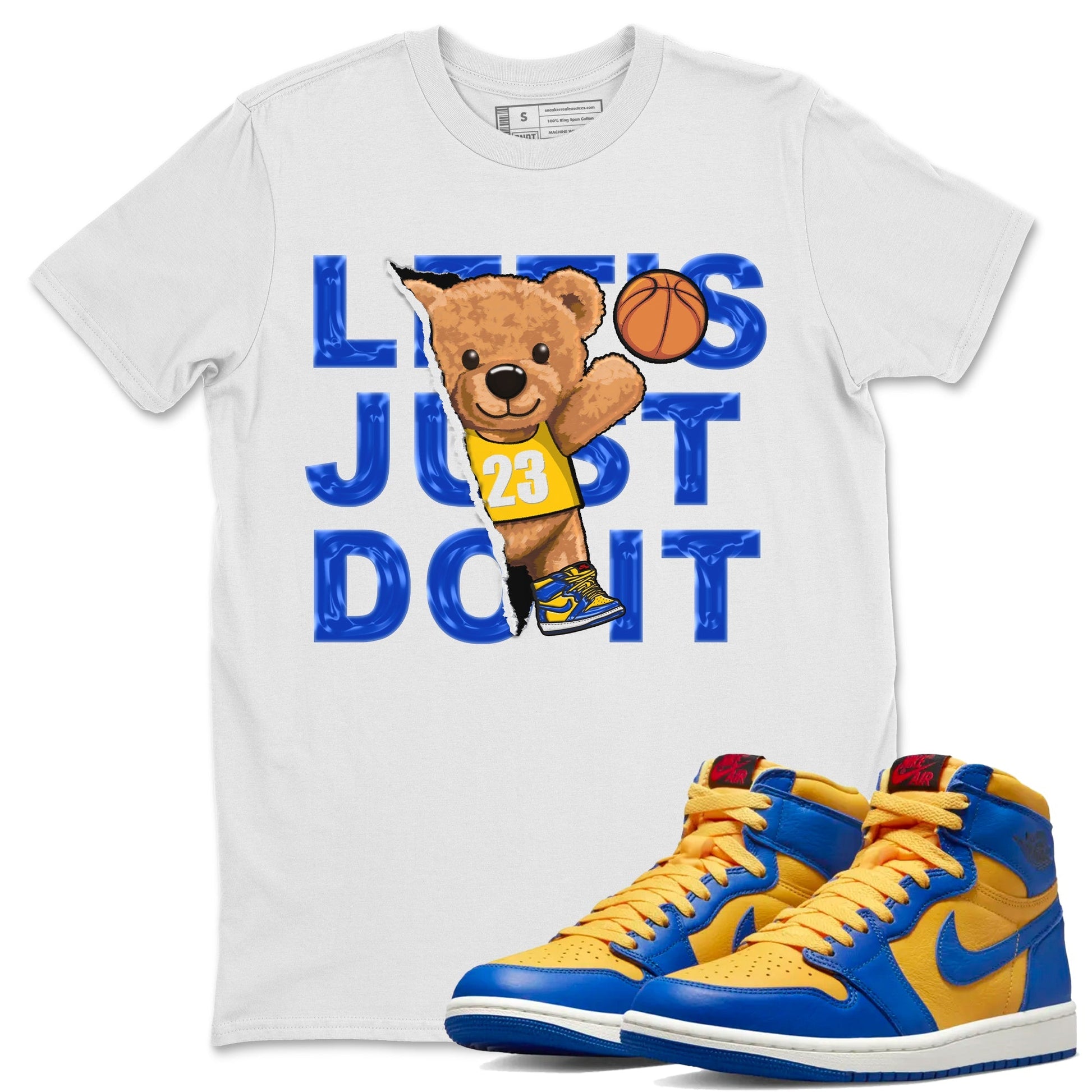 Jordan 1 Game Royal and Varsity Maize Sneaker Match Tees Rip Out Bear Sneaker Tees Jordan 1 Game Royal and Varsity Maize Sneaker Release Tees Unisex Shirts