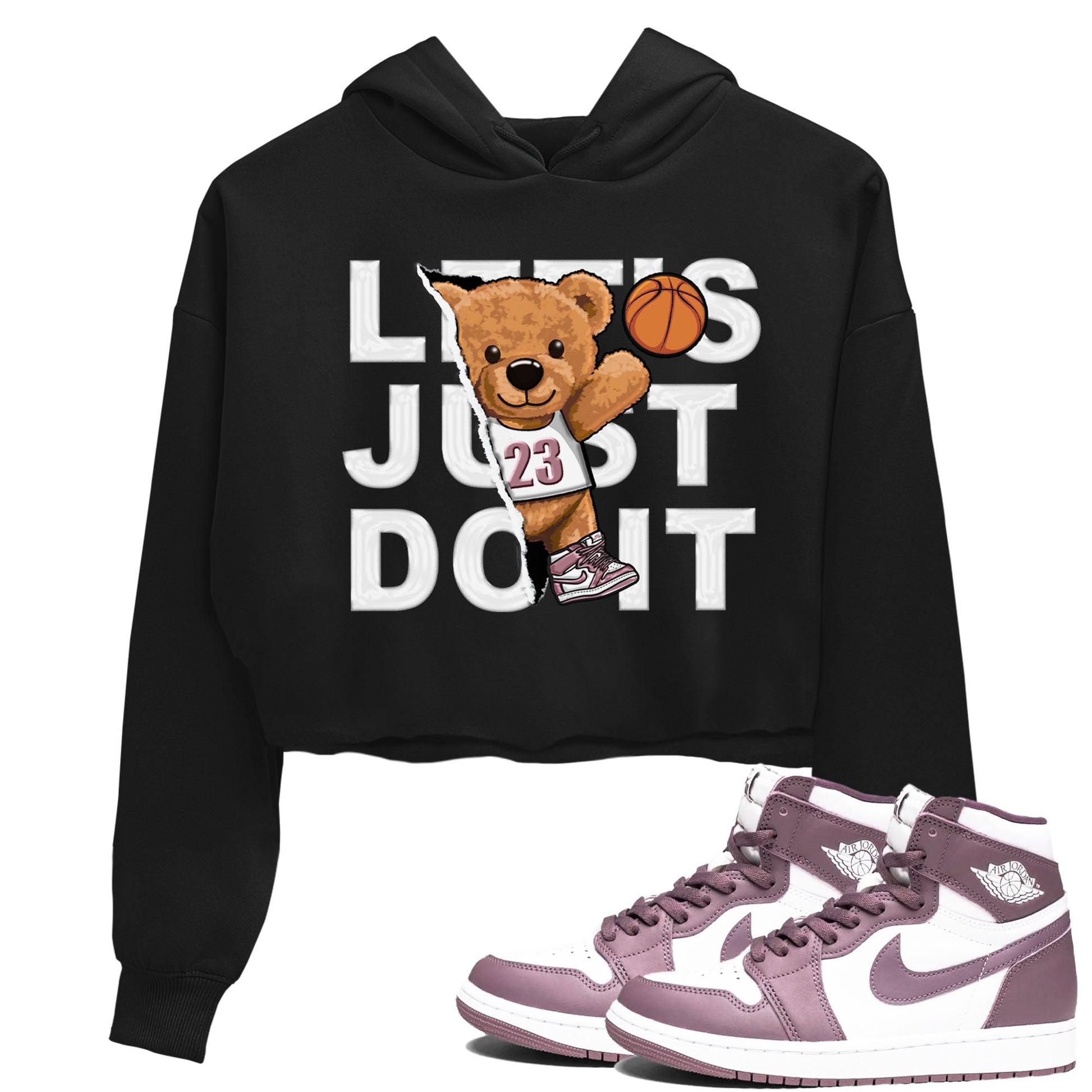Air Jordan 1 Mauve shirt to match jordans Rip Out Bear sneaker tees AJ1 Mauve SNRT Sneaker Tees Sneaker Matching Clothing Brand Black 1 Crop T-Shirt